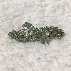 Light/Mint Green Flower Rhinestone Barrette